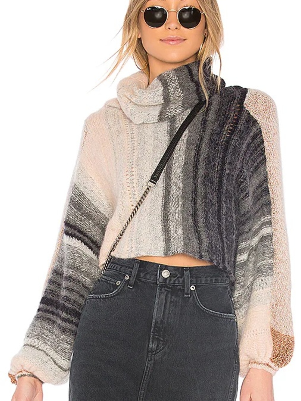 Free People Ombre Cropped Turtleneck Sweater - Gray & Cream